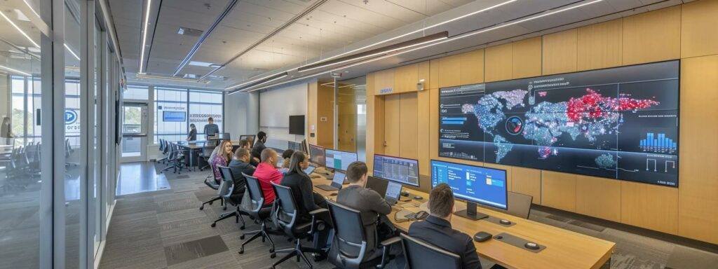 a sleek, modern office setting showcases a diverse group of professionals collaborating around a high-tech table, with futuristic screens displaying complex data analytics and agi-generated insights, emphasizing the transformative impact of artificial general intelligence in strategic decision-making.