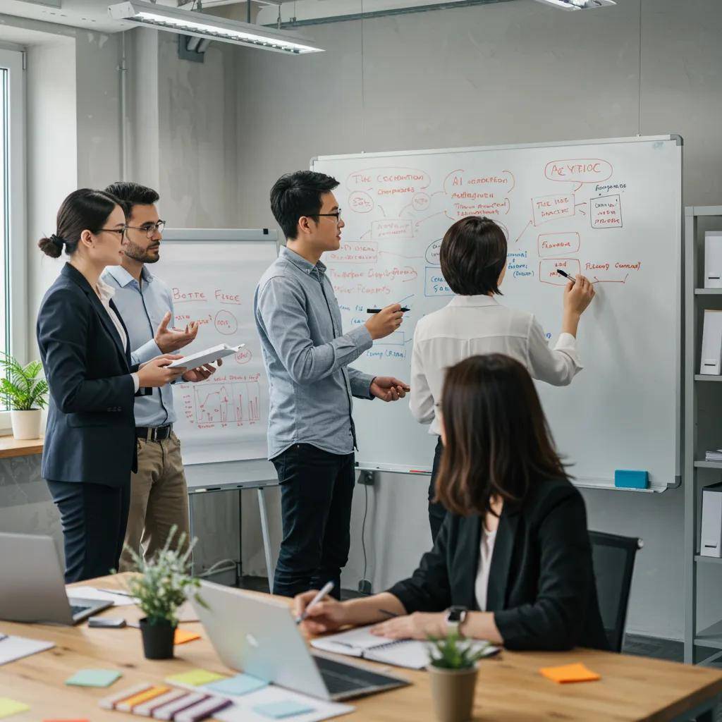 Small business team collaborating in a workshop to address AI adoption challenges