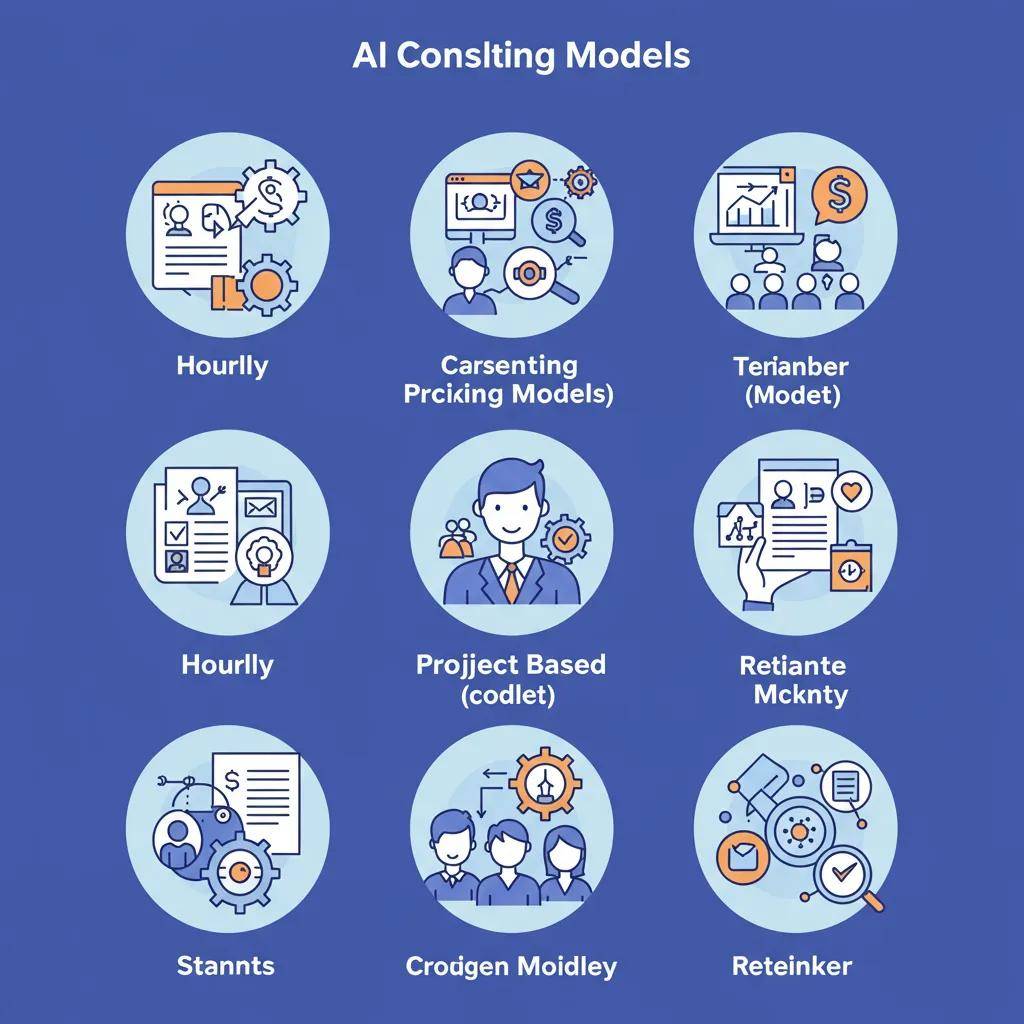 Visual representation of AI consulting pricing models: hourly, project-based, and retainer