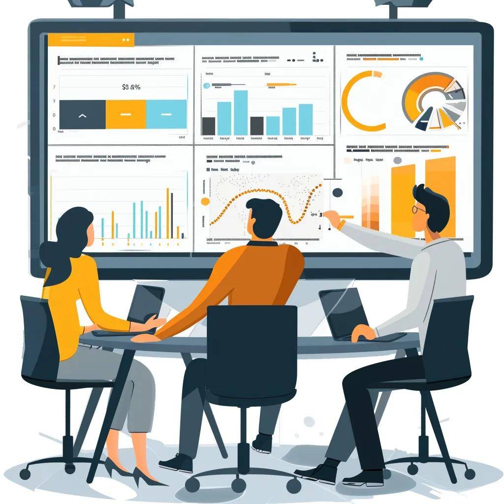 Business team analyzing AI-driven insights in a modern office