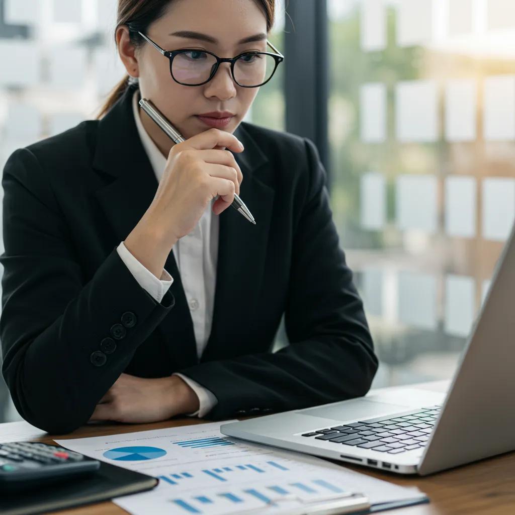 Business professional analyzing data to measure AI consulting ROI