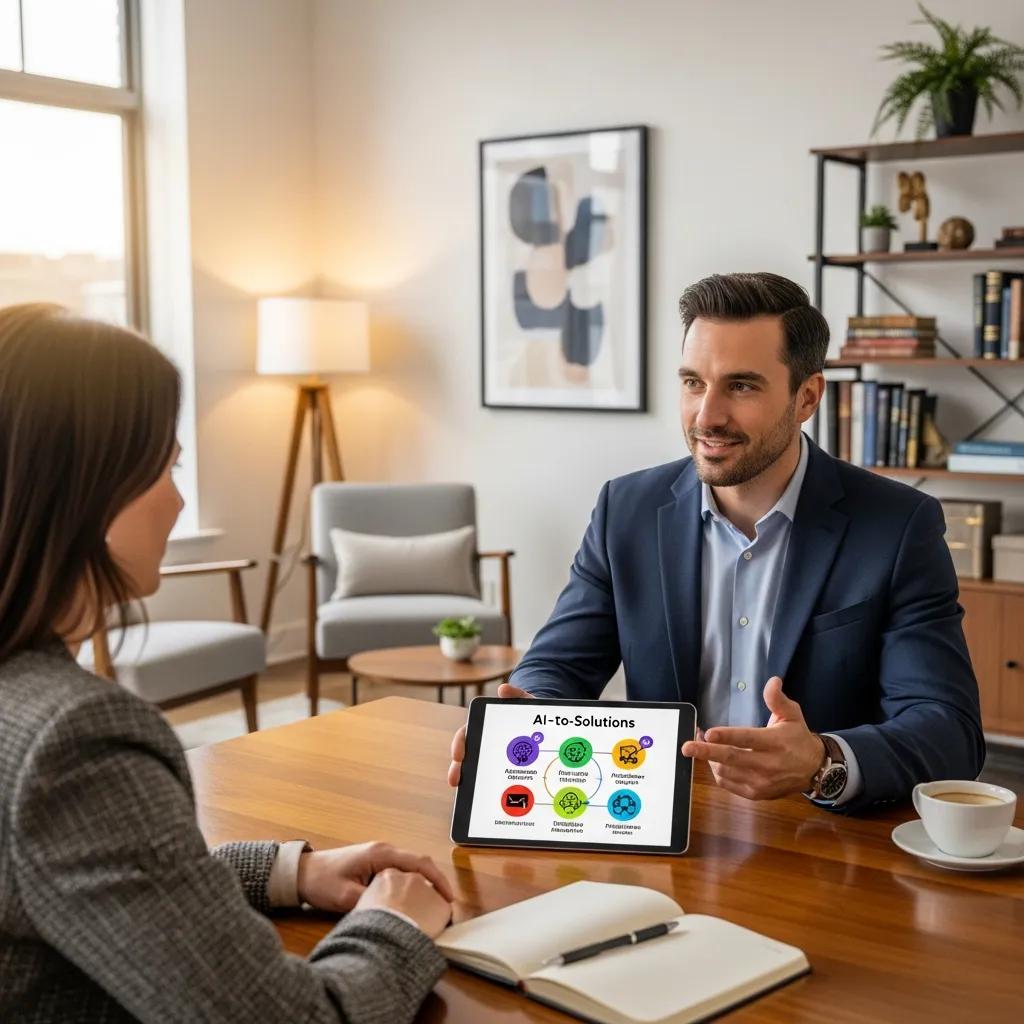 The $5,000 vs. $50,000 Question: Why SMBs Don’t Need "Big 4" Consultants 1 Consultant discussing AI solutions with a small business owner in a boutique setting