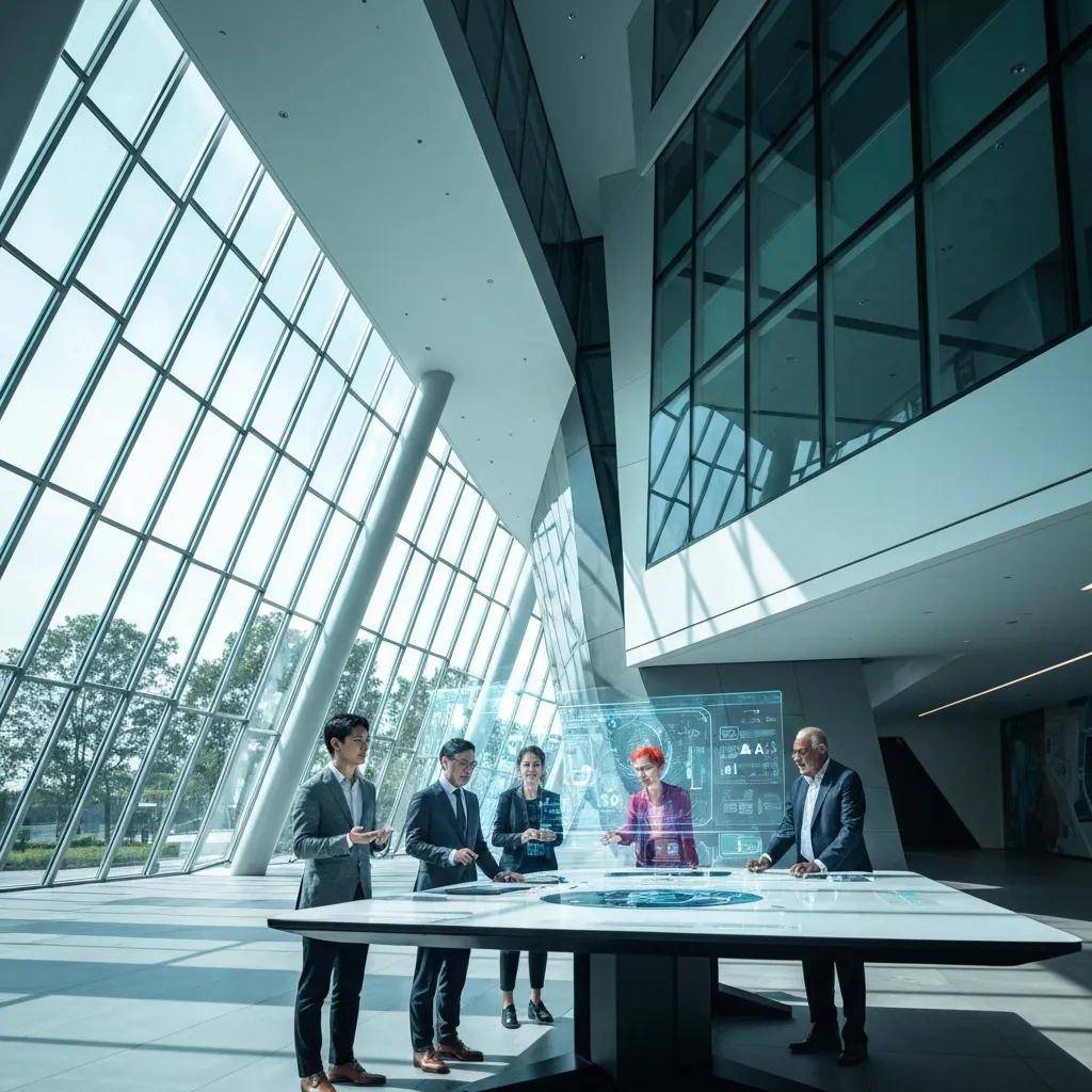 Diverse professionals collaborating on AI use cases in a modern office setting