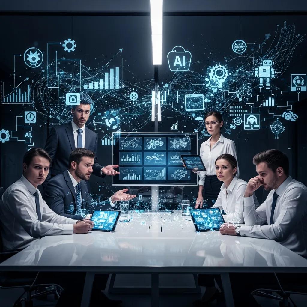 Frustrated business team facing risks of uncoordinated AI experiments