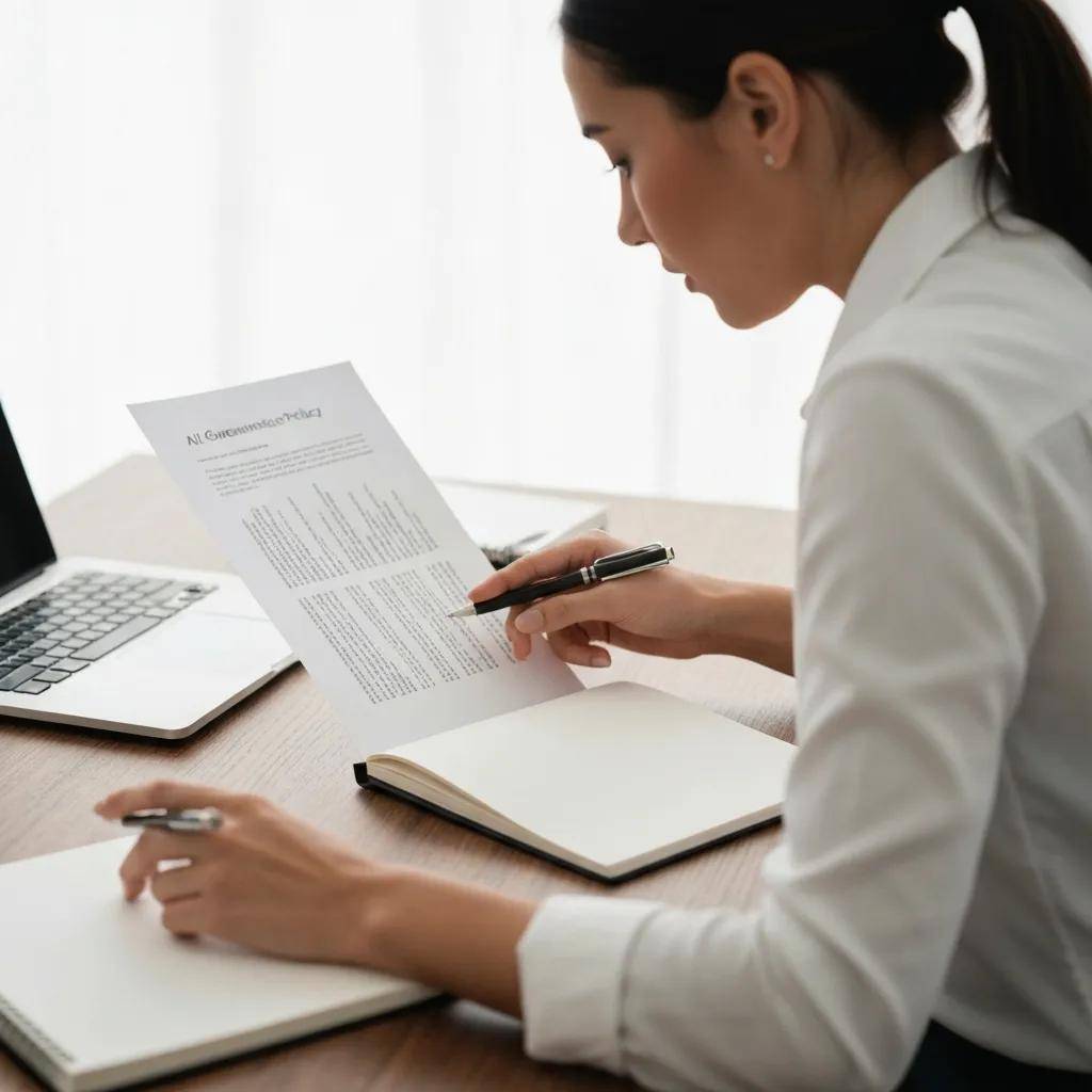 Professional reviewing AI governance policy documents on a desk