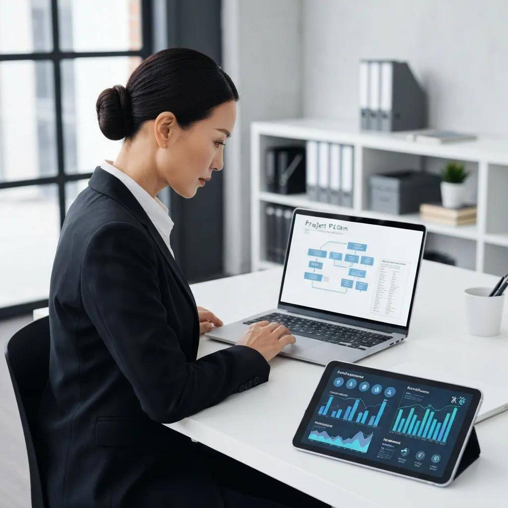 Professional reviewing an AI Opportunity Blueprint in a modern office