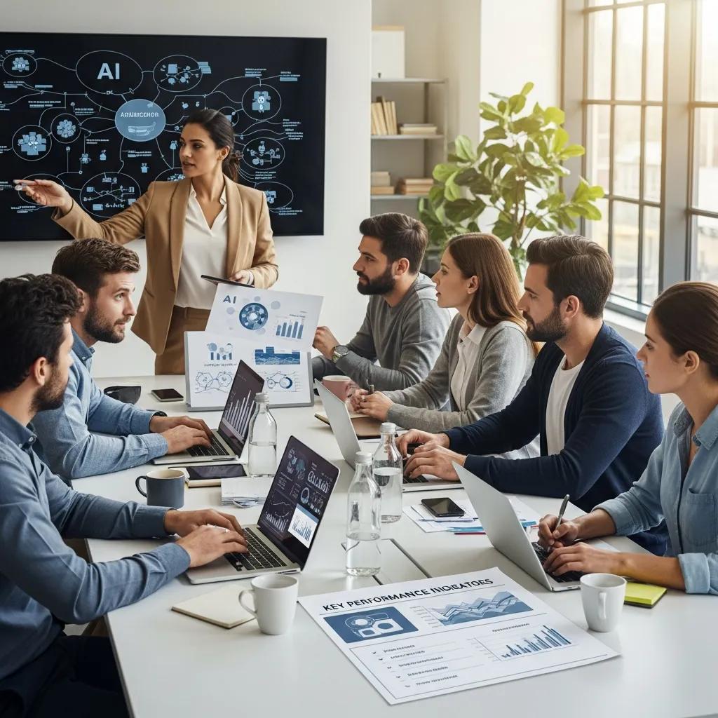 Blog 1 Small business team collaborating on AI strategy in a modern office