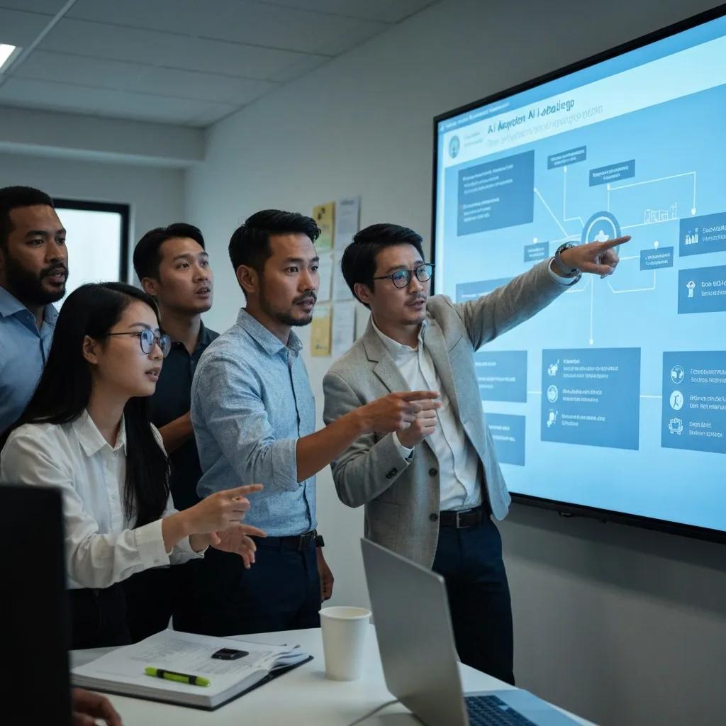 Team analyzing an AI adoption roadmap in a collaborative environment