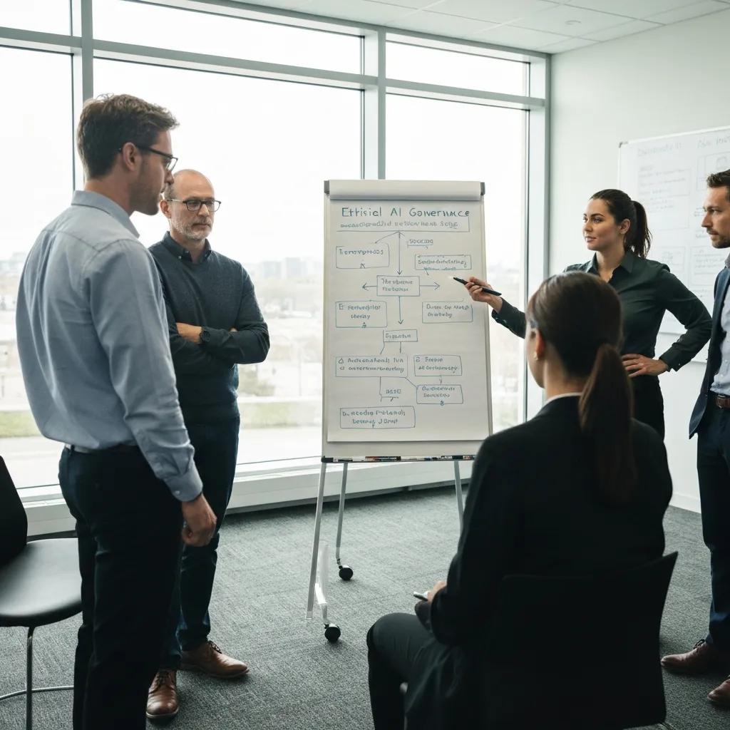 Team discussing ethical AI practices in a conference room