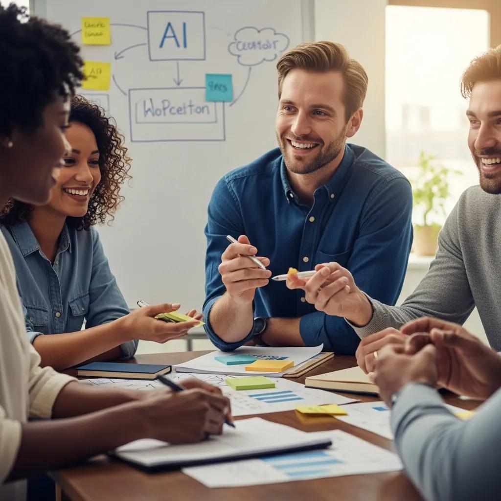 Team discussing human-centric AI design in a collaborative meeting environment