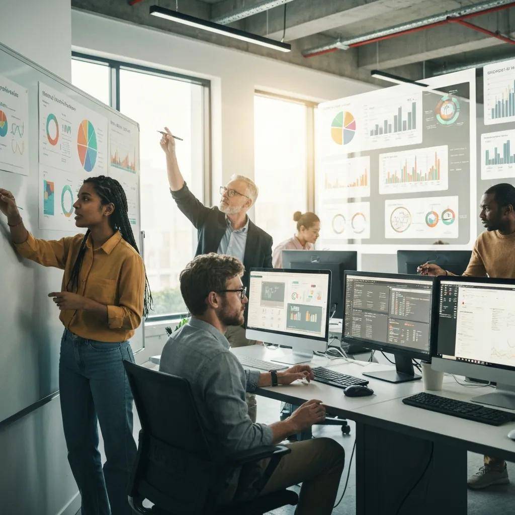 Team discussing strategies for mitigating AI bias in a collaborative workspace