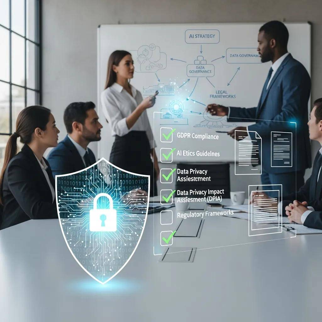 Visual representation of AI compliance strategies aligning with data security and regulations