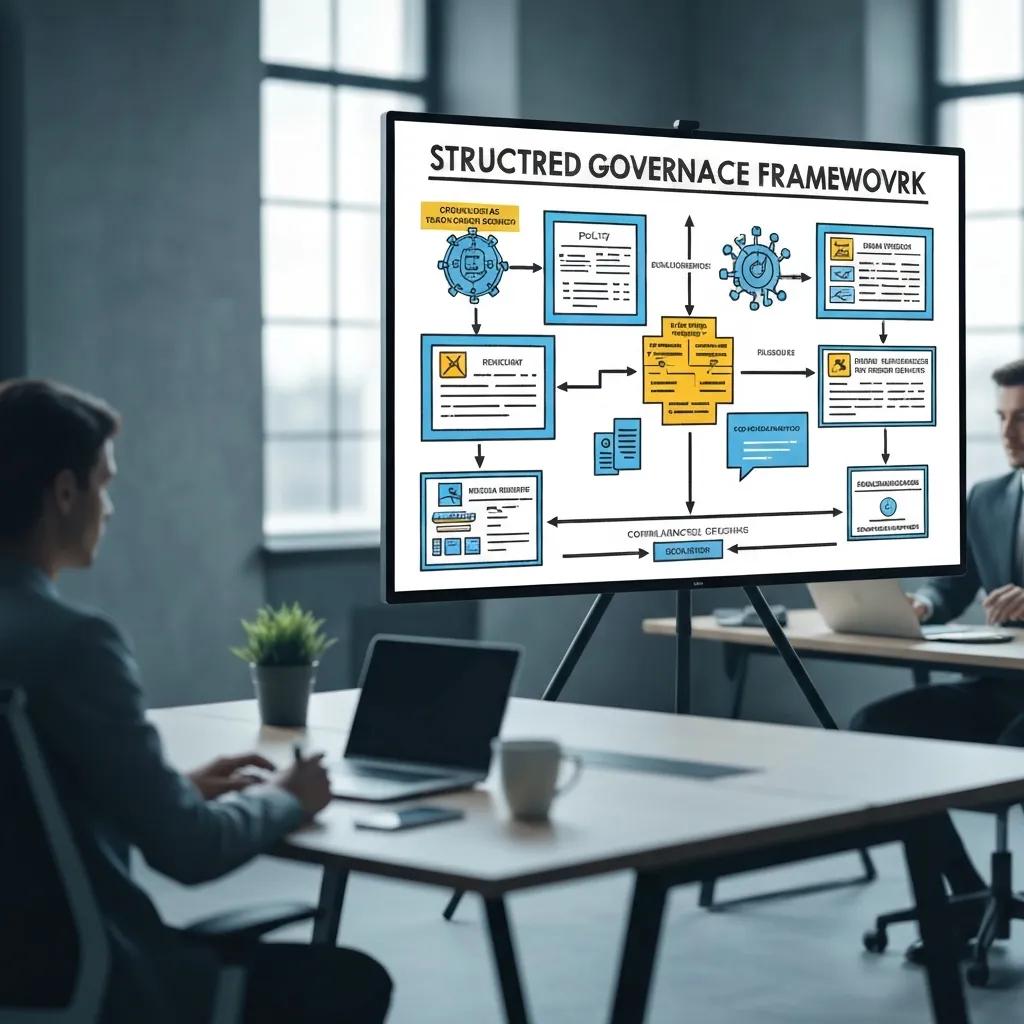 Visual representation of an effective AI governance framework for small and mid-sized businesses