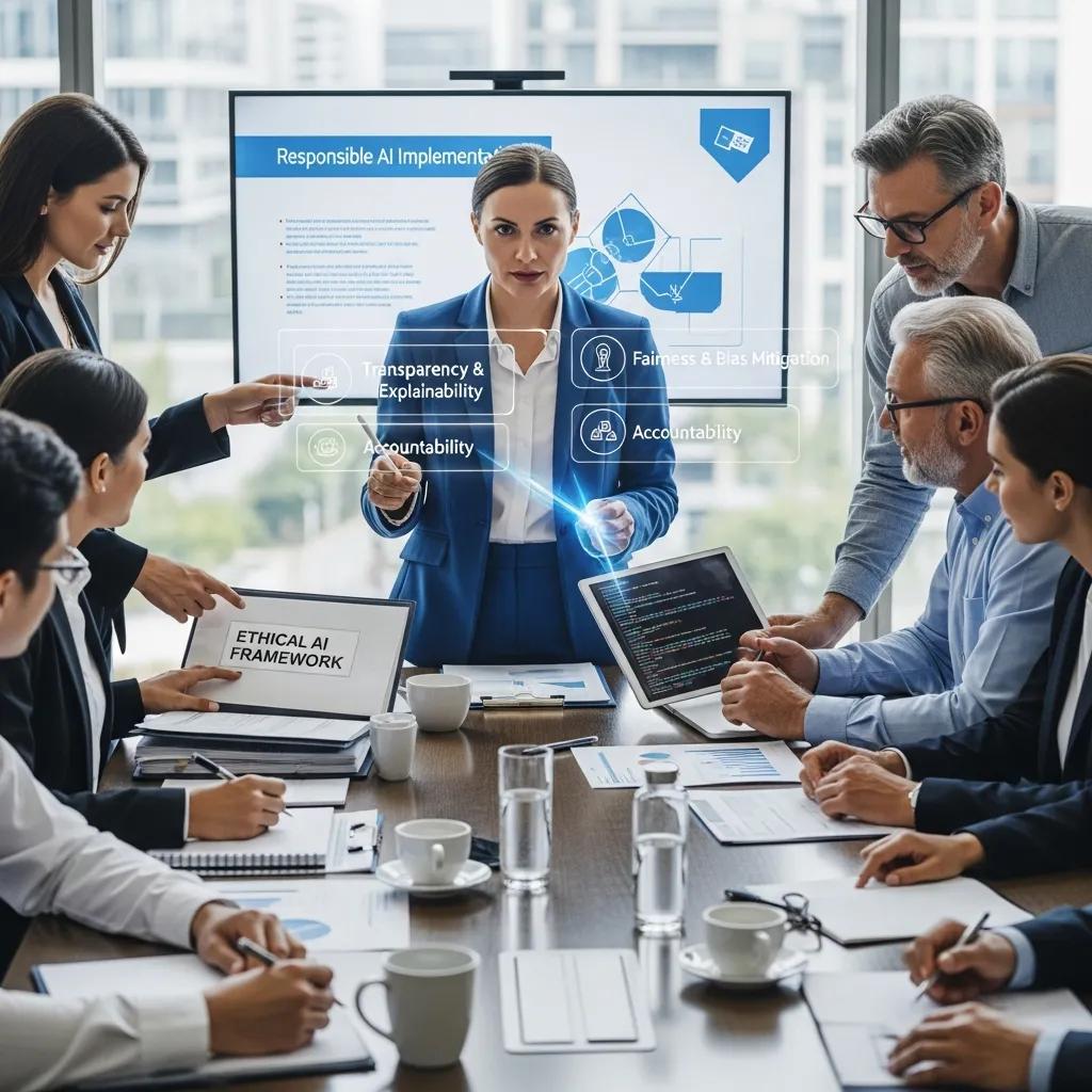 Business leader discussing ethical AI guidelines with a diverse team