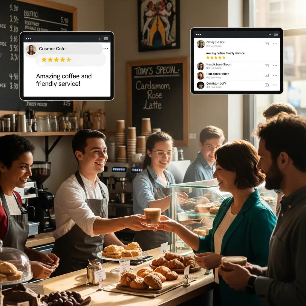 Customers enjoying a positive experience at a small business, highlighting trust and loyalty