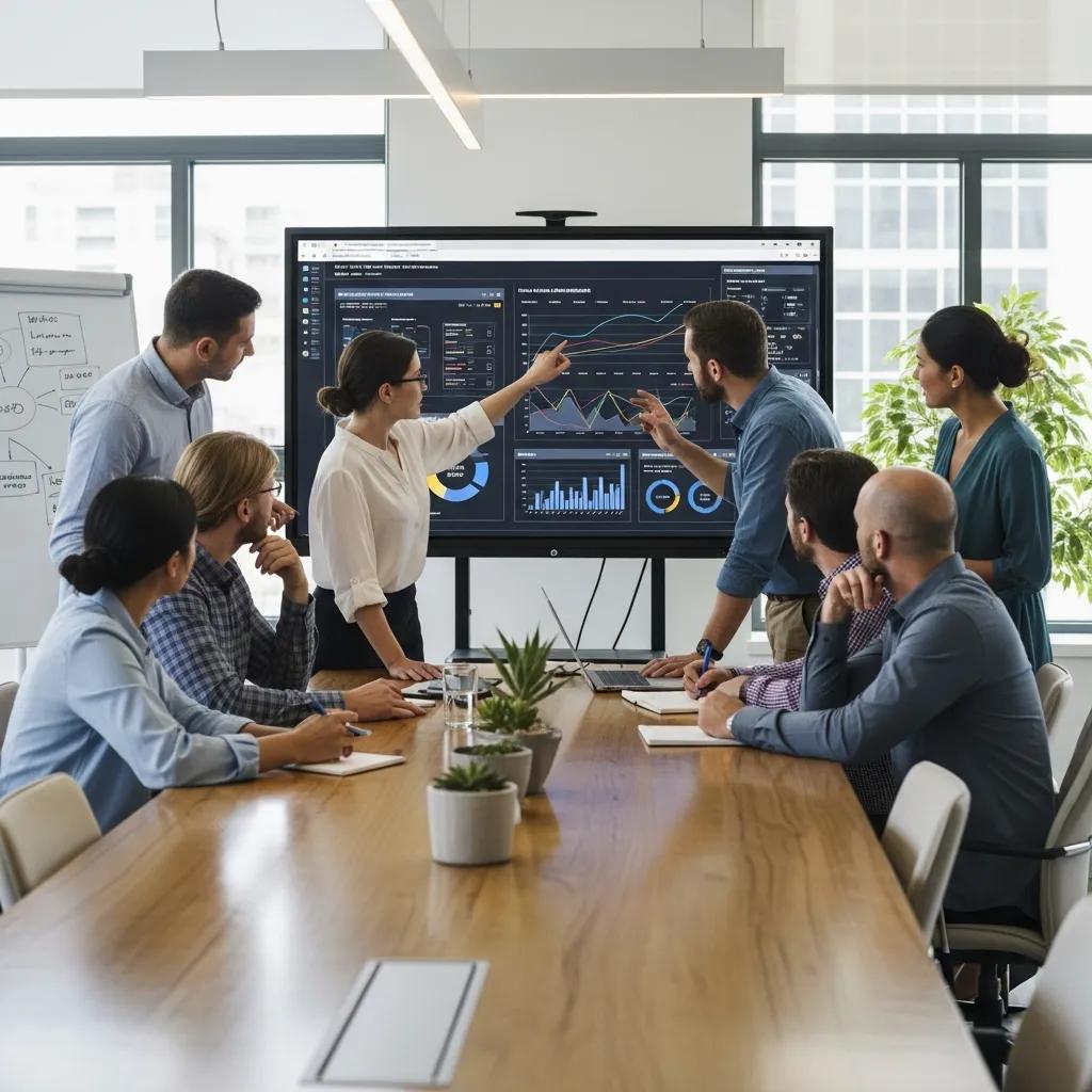Diverse professionals discussing strategies to mitigate AI bias in a conference room