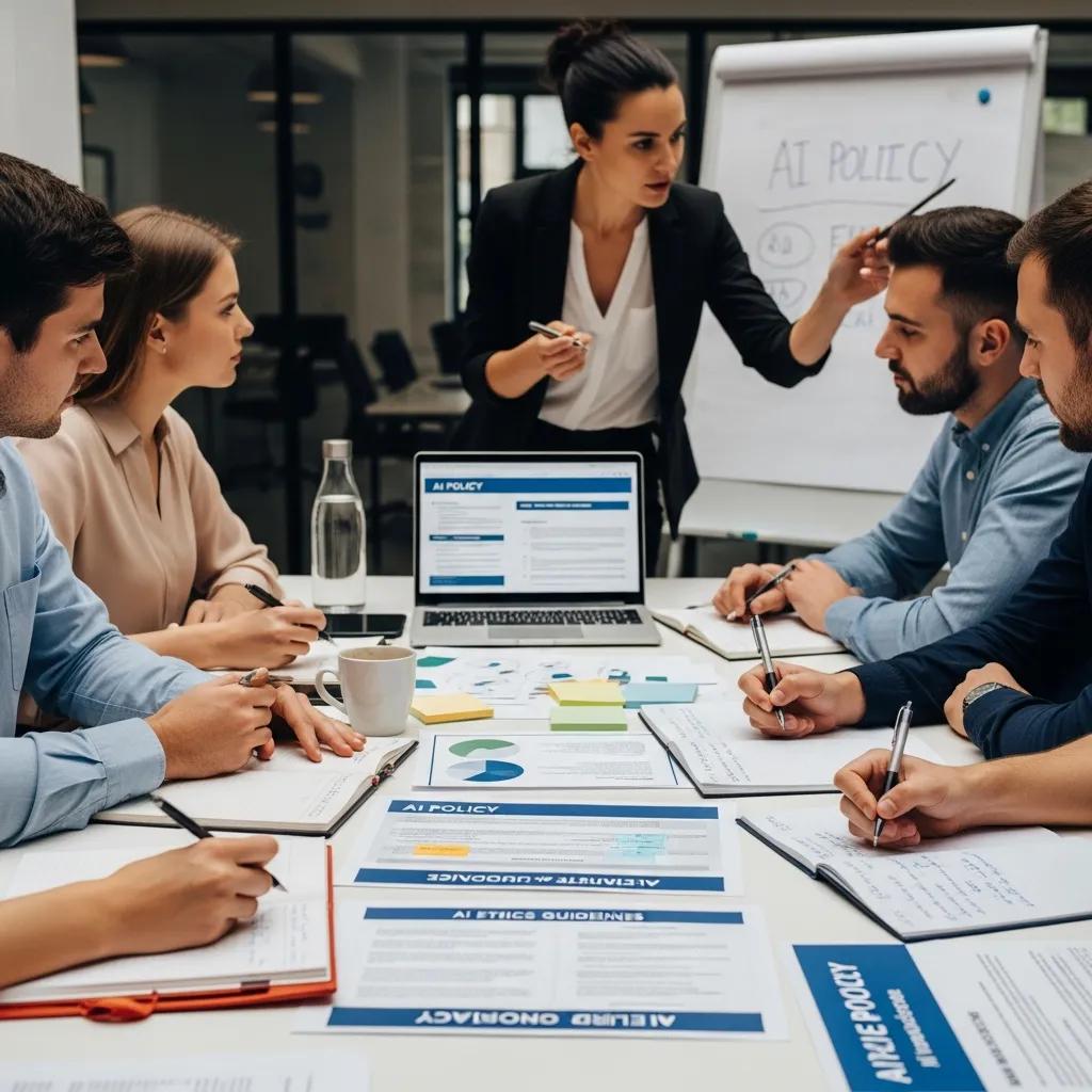 Facilitator leading a workshop on AI policy development and risk management for startups