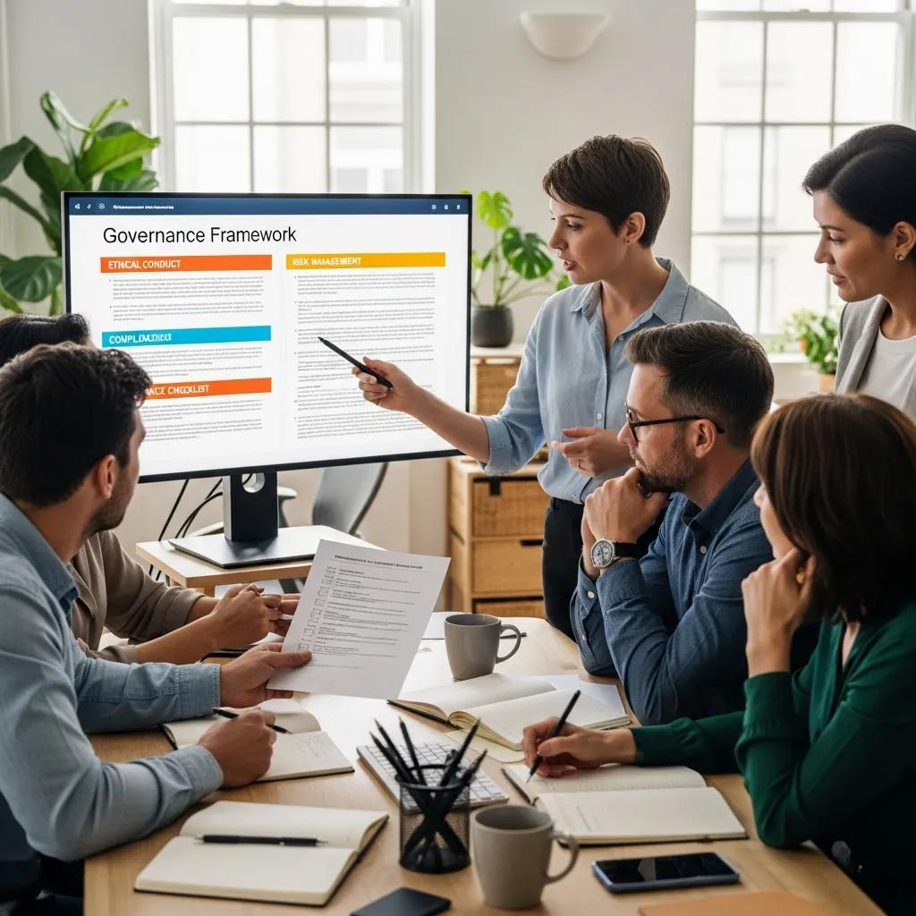 Small business team developing a responsible AI governance framework