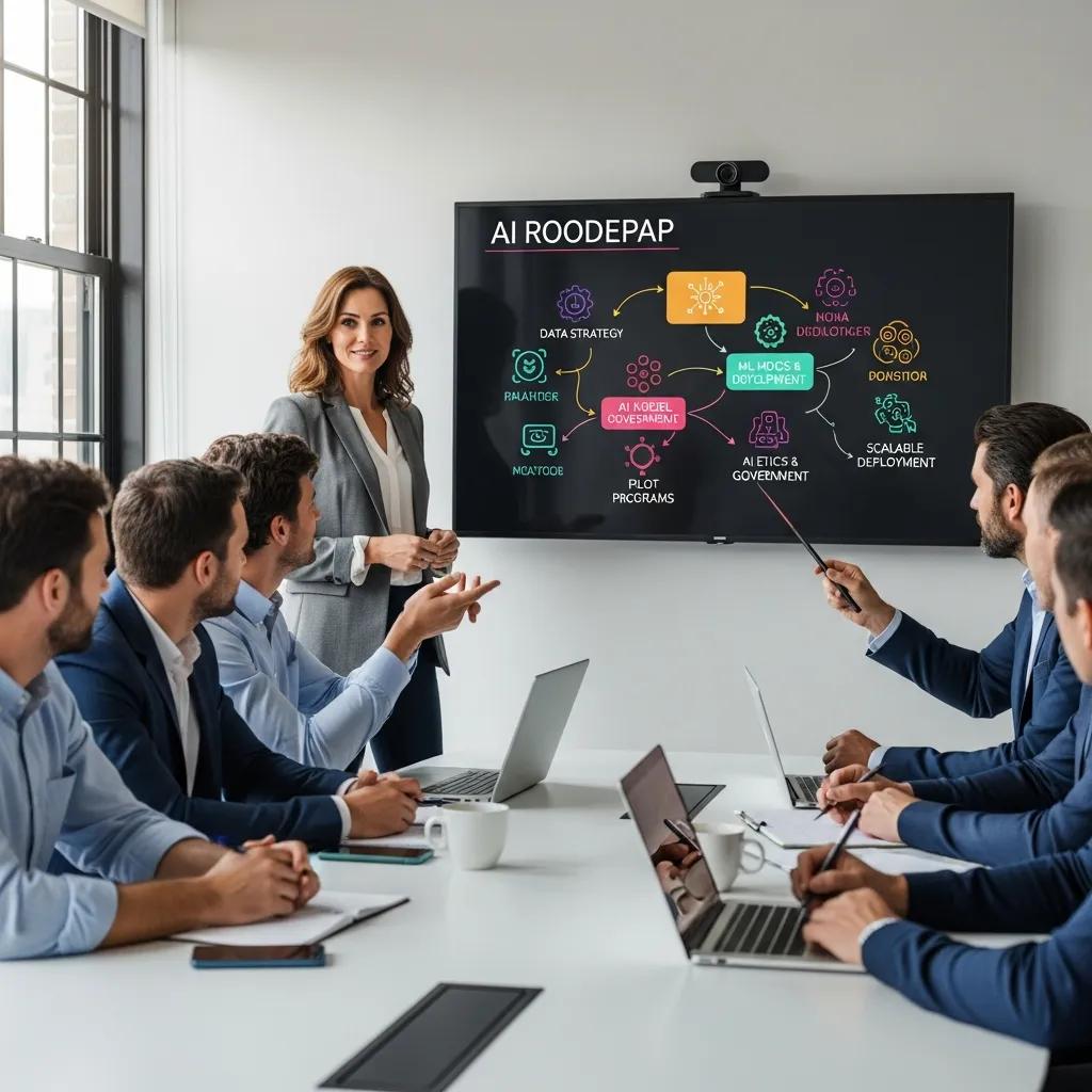 Fractional Chief AI Officer presenting AI strategy to a team