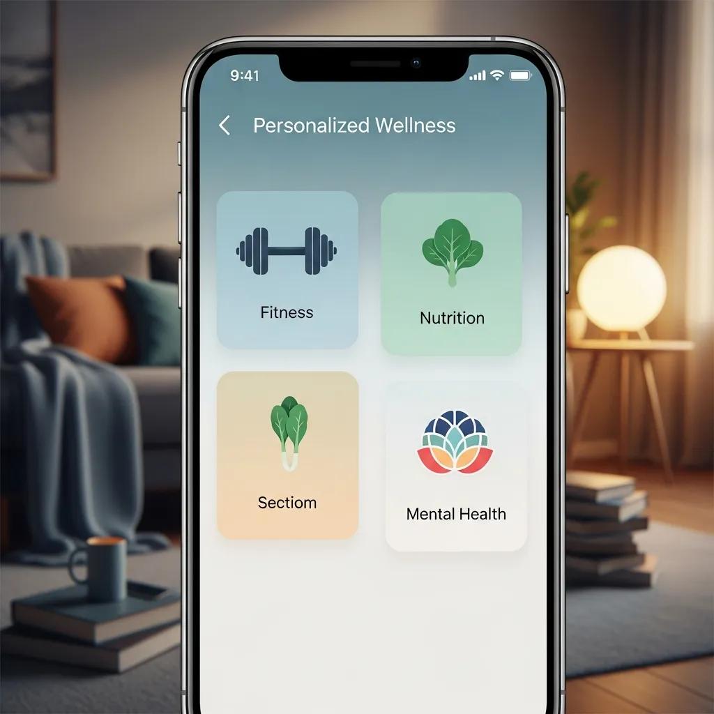 Smartphone displaying a personalized wellness app, highlighting AI's role in employee wellness