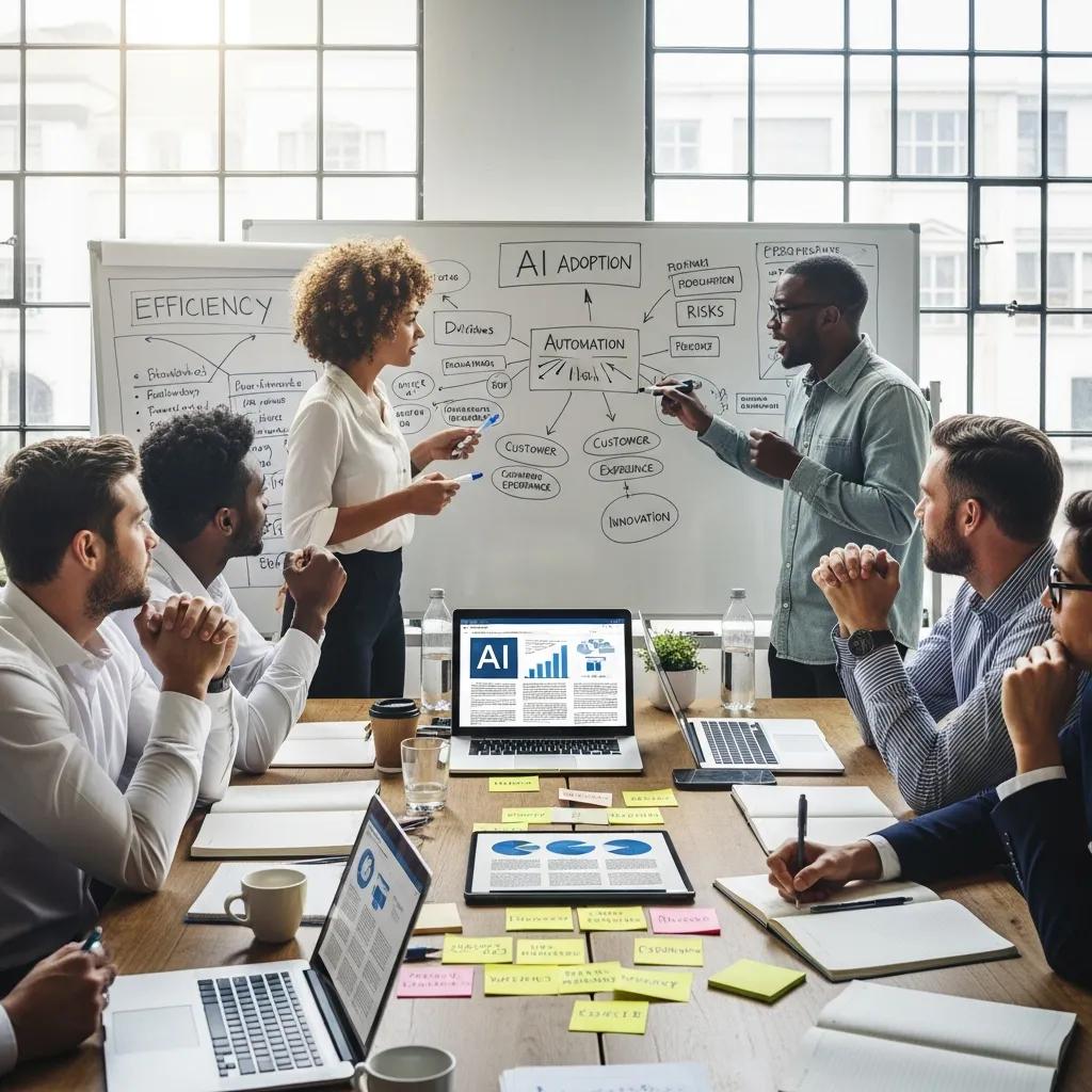 SMB team brainstorming AI adoption benefits in a collaborative workspace