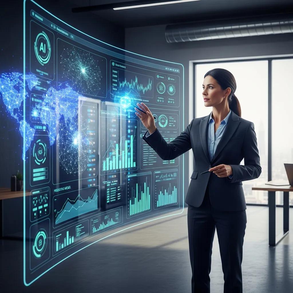 Business leader analyzing AI-driven data in a modern office