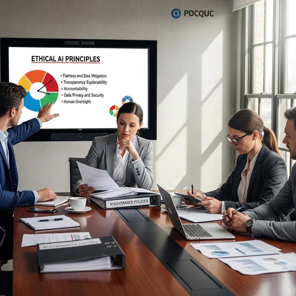 Business leader discussing AI governance and ethical leadership with a team
