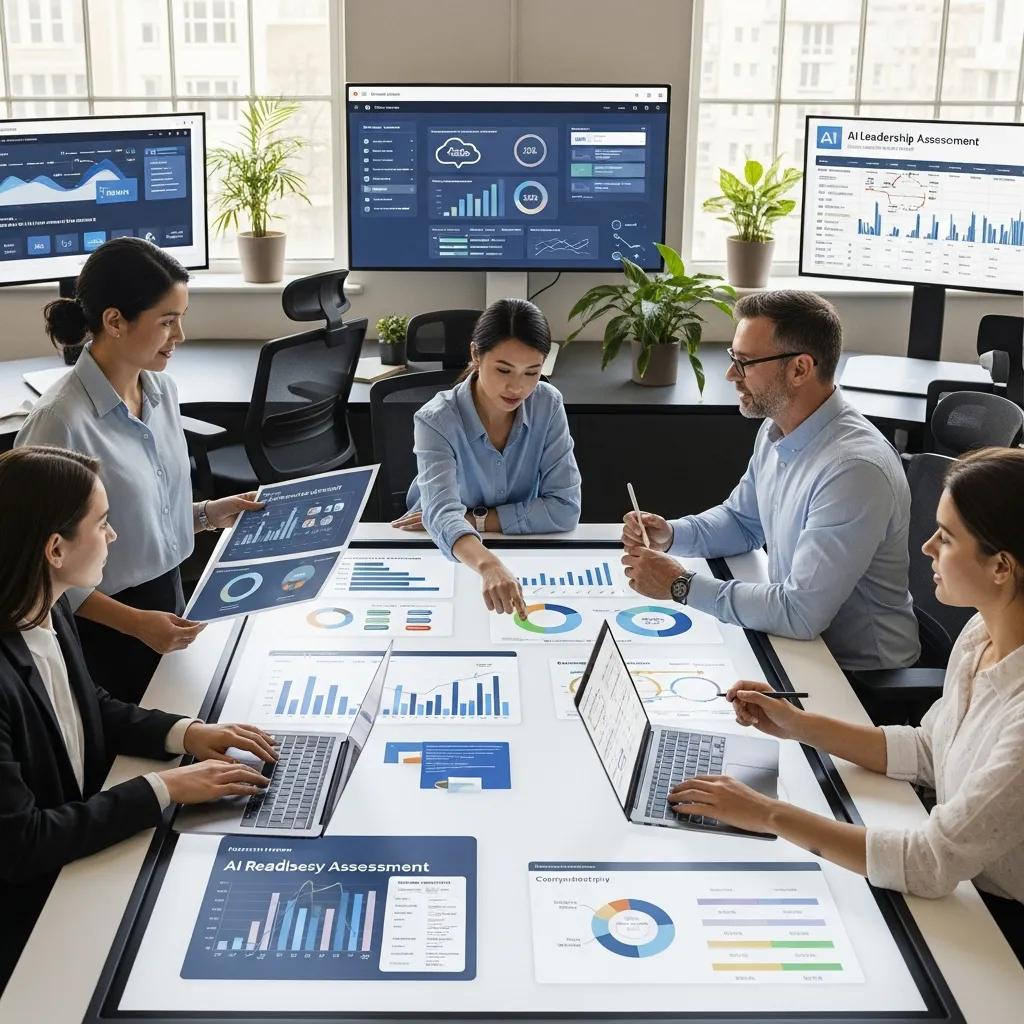 Business team assessing AI readiness in a collaborative workspace
