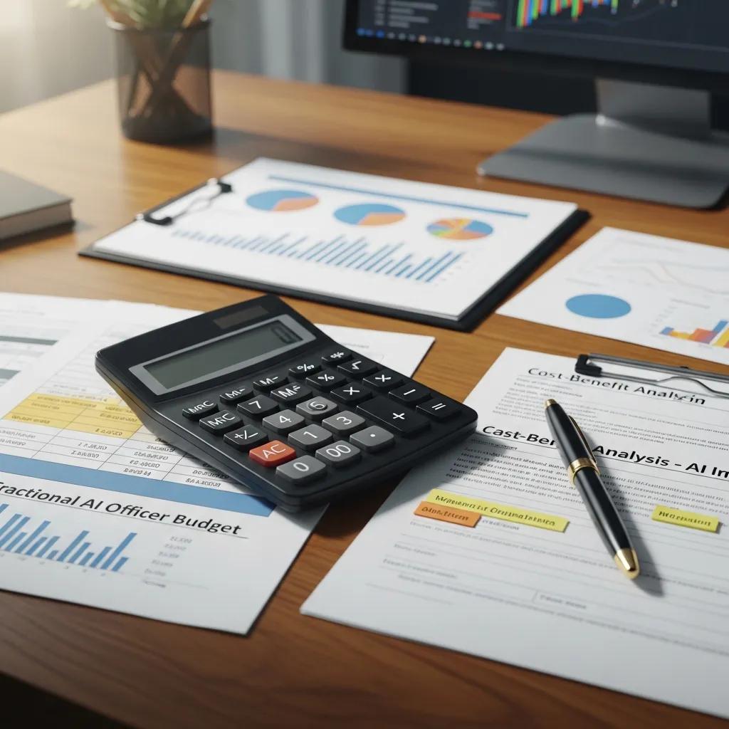 Calculator and financial documents representing cost analysis for hiring AI leadership