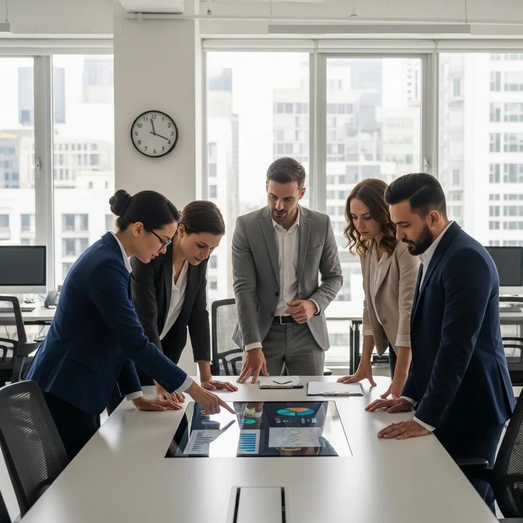 Diverse business executives collaborating in a modern office, representing fractional leadership