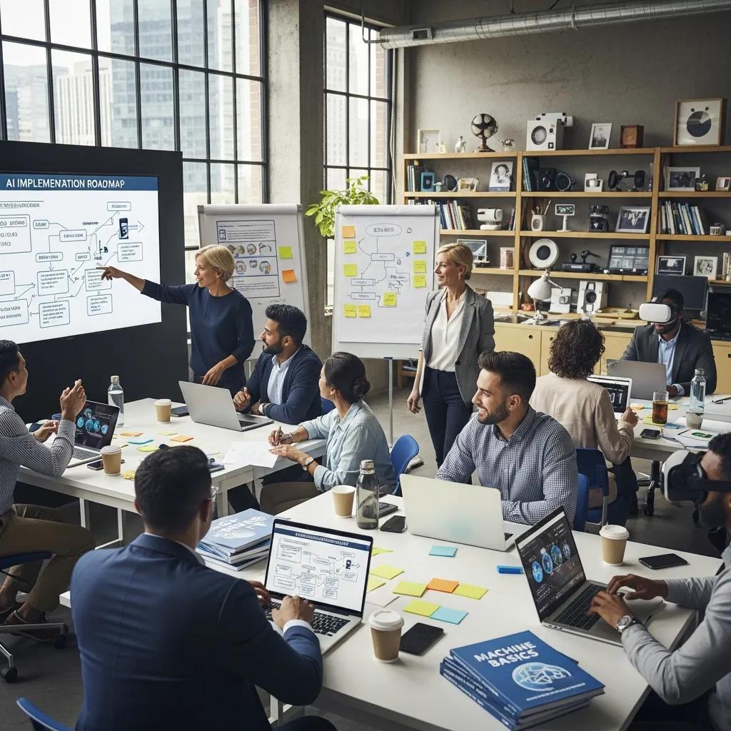 Employees participating in a workshop on AI adoption strategies