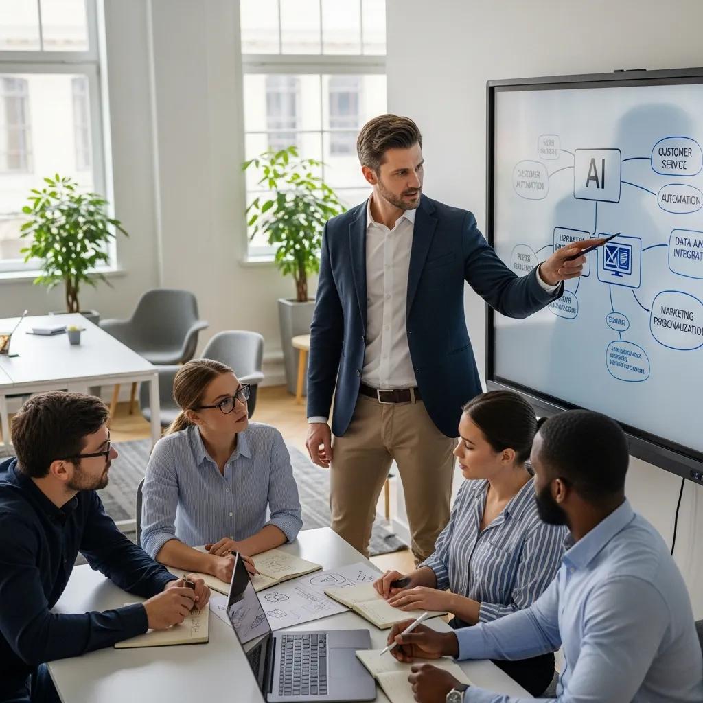 Fractional Chief AI Officer discussing AI strategy with a small business team