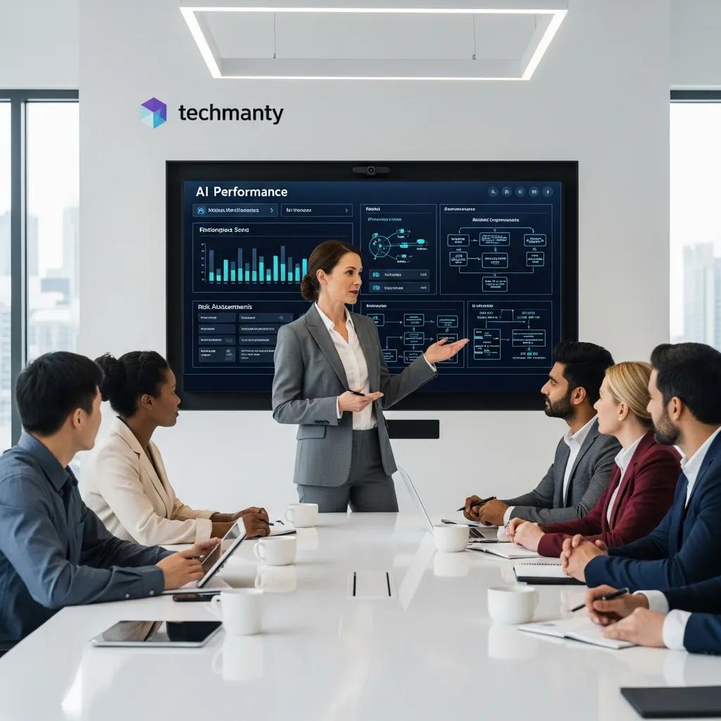 Fractional Chief AI Officer leading a discussion on AI governance strategies with a diverse team