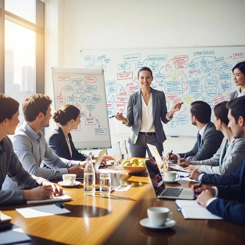 Fractional executive leading a team meeting, showcasing strategic benefits of fractional leadership