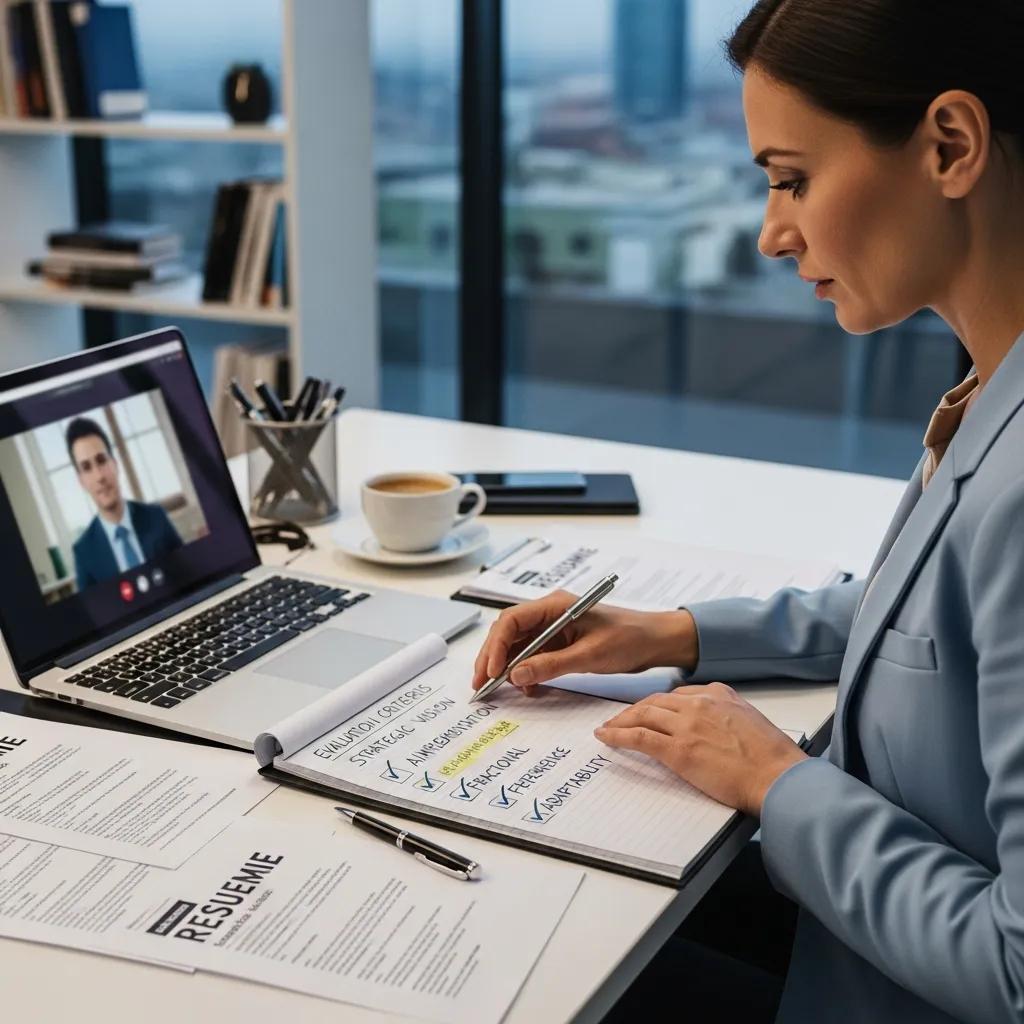 Hiring manager evaluating candidates for fractional AI officer position