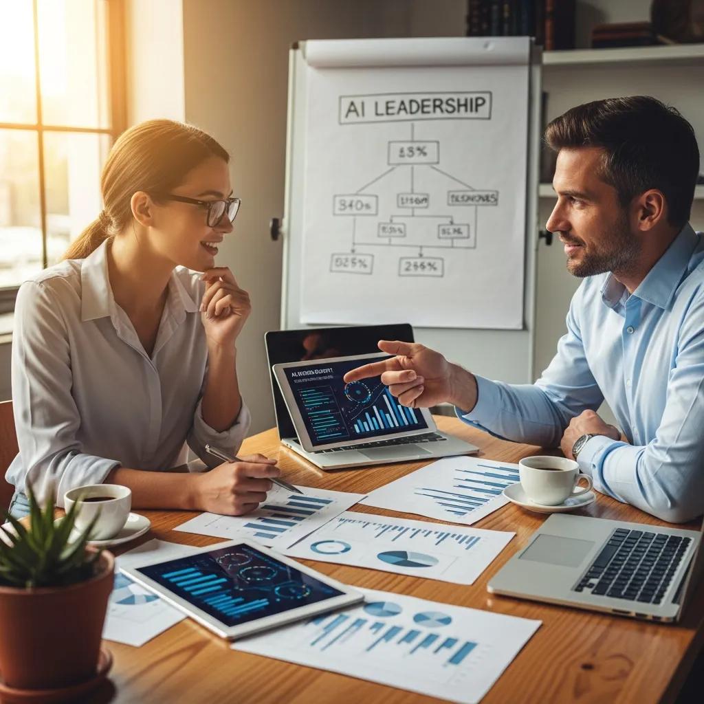 Small business owner discussing AI benefits with a fractional AI officer