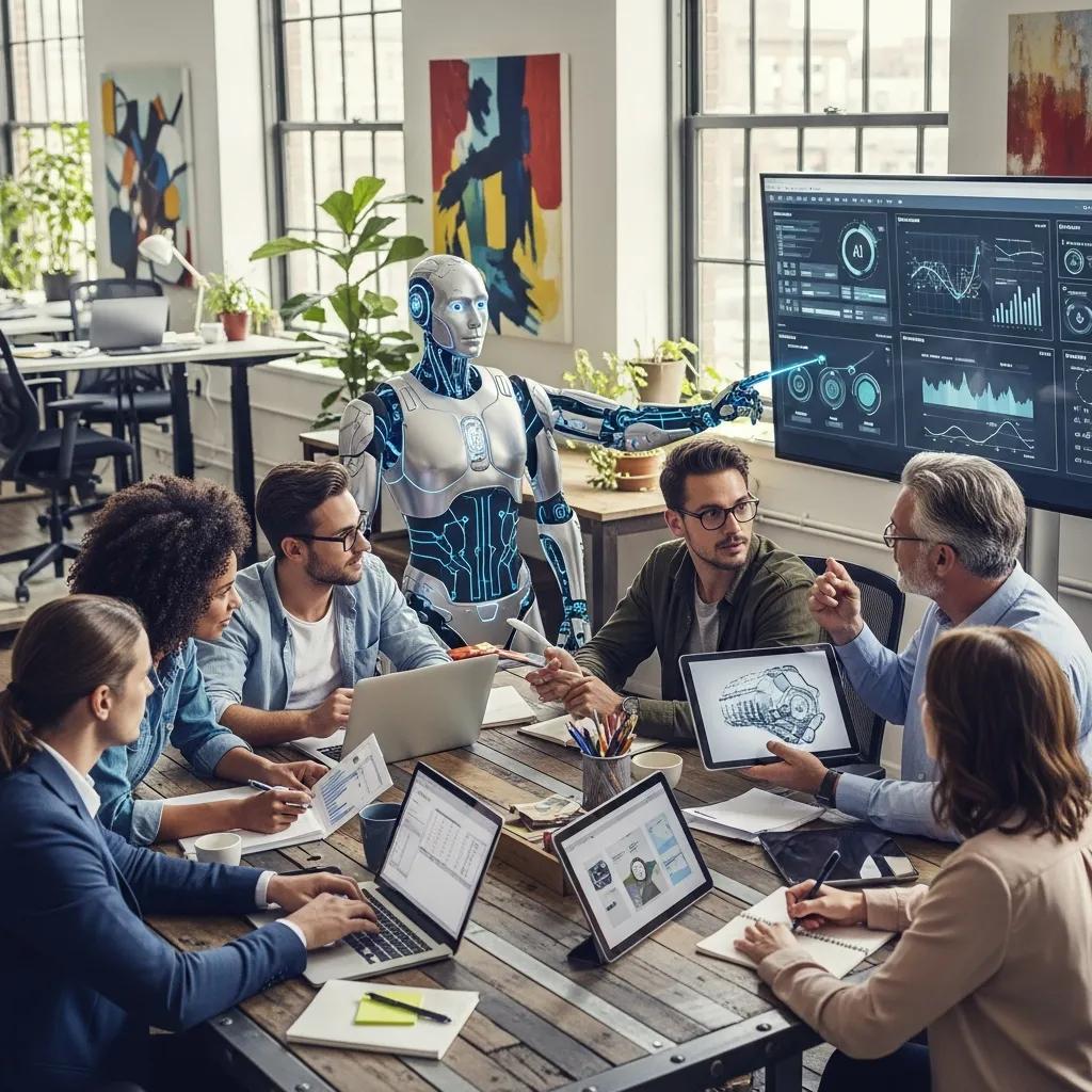 Team collaboration with a fractional AI leader in a modern office setting