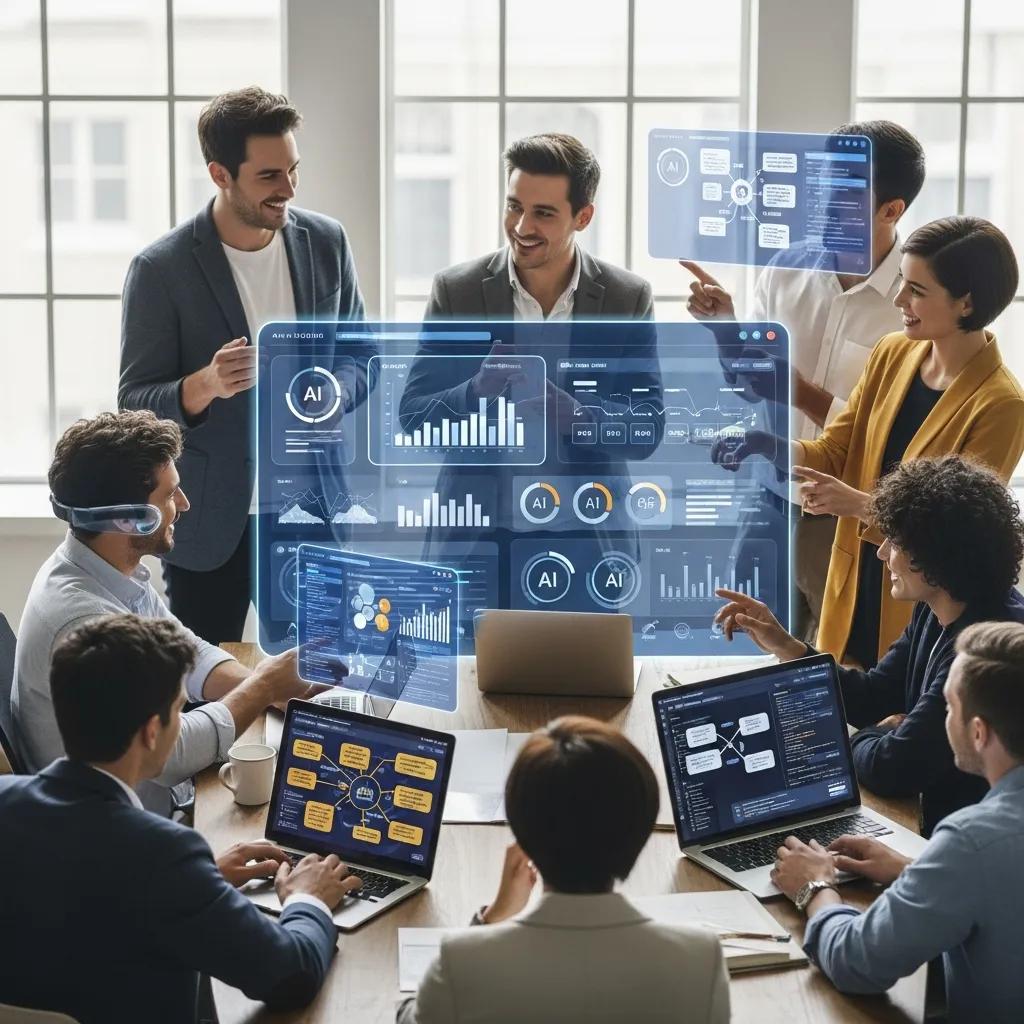 Team using AI tools to enhance collaboration in a meeting