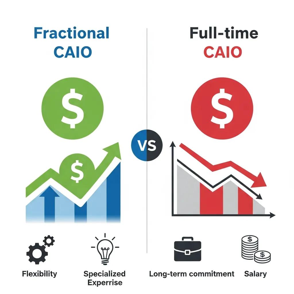 Visual representation of cost benefits comparing fractional and full-time CAIO hiring