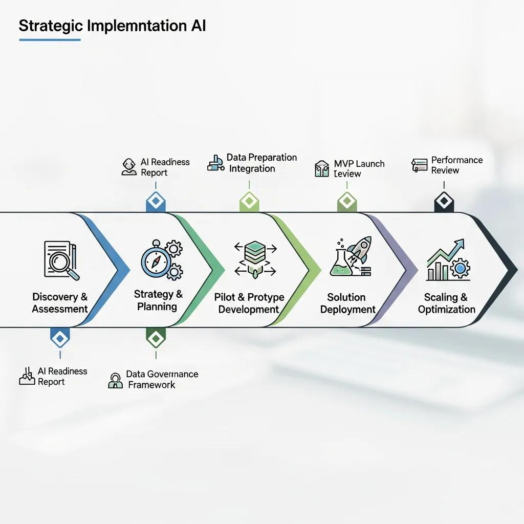 Roadmap illustrating the implementation stages of fractional AI expertise for SMBs