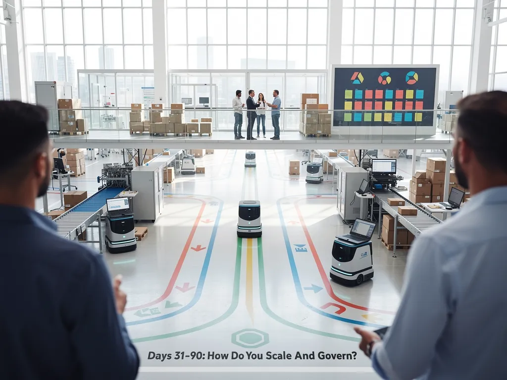 Operations team expanding a proven AI pilot across departments under governance review